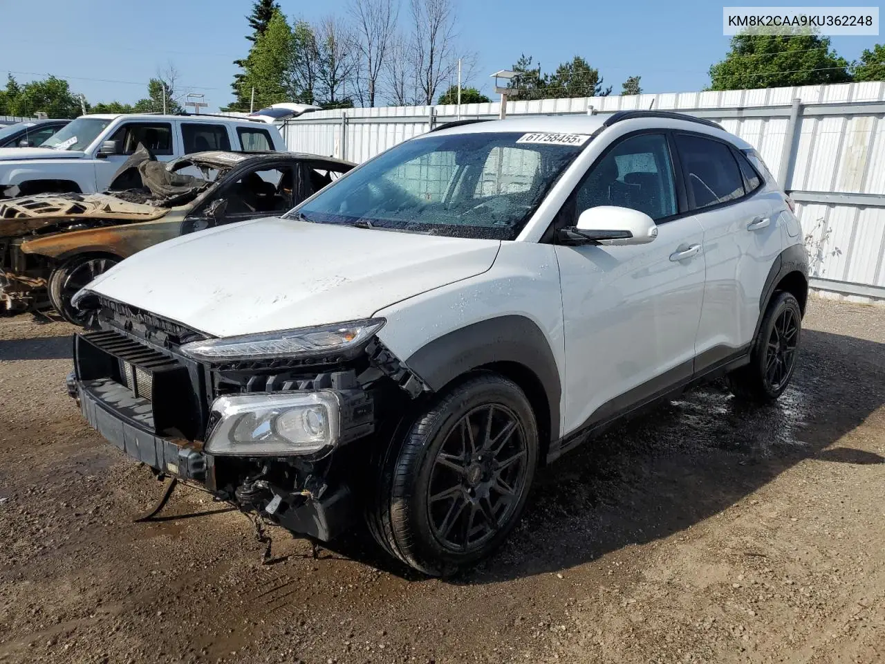 2019 Hyundai Kona Sel VIN: KM8K2CAA9KU362248 Lot: 61758455