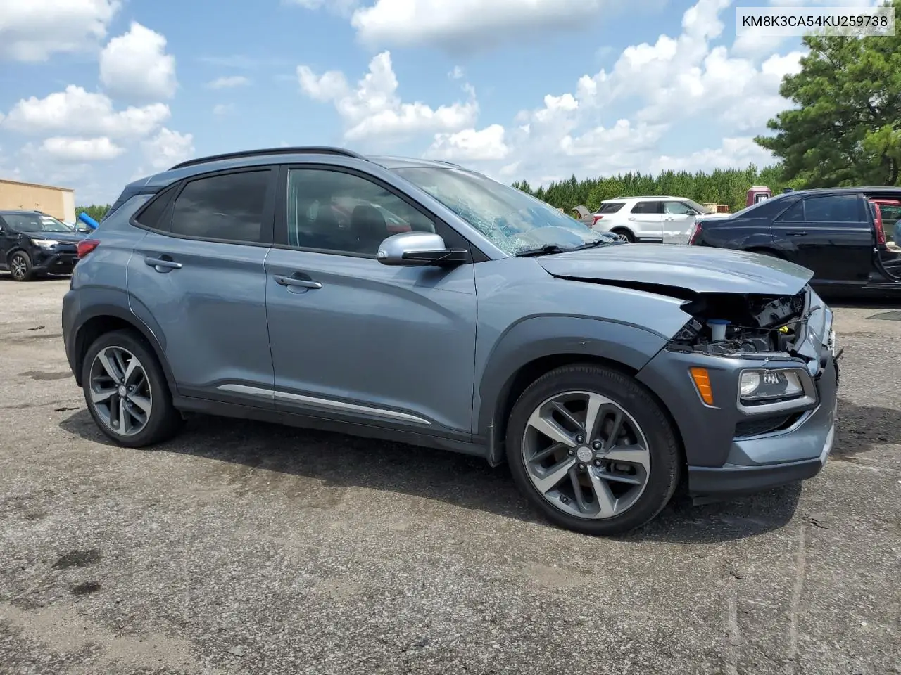 2019 Hyundai Kona Limited VIN: KM8K3CA54KU259738 Lot: 62326015