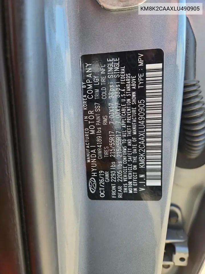 2020 Hyundai Kona Sel VIN: KM8K2CAAXLU490905 Lot: 66171795