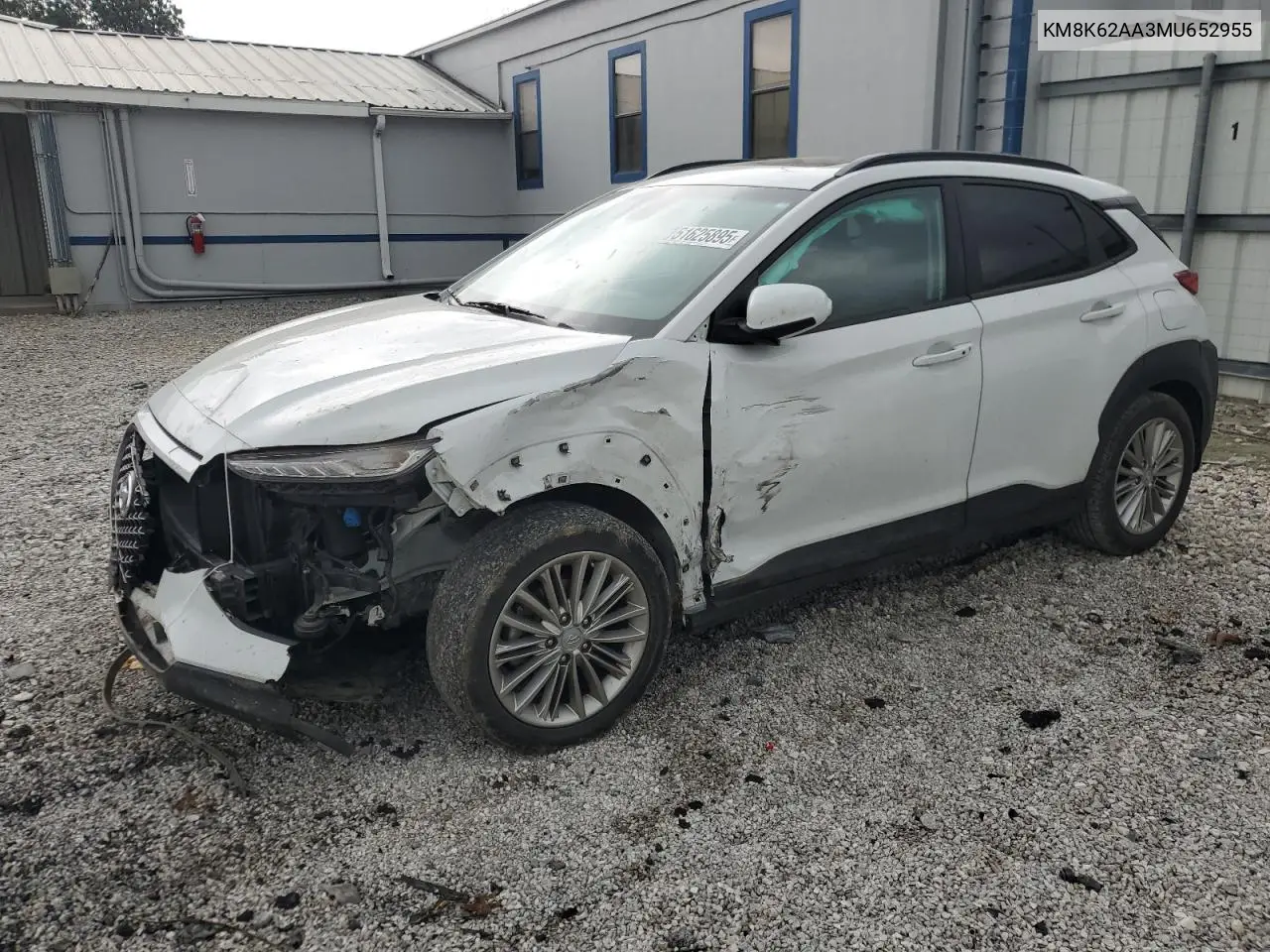 2021 Hyundai Kona Sel Plus VIN: KM8K62AA3MU652955 Lot: 51625895