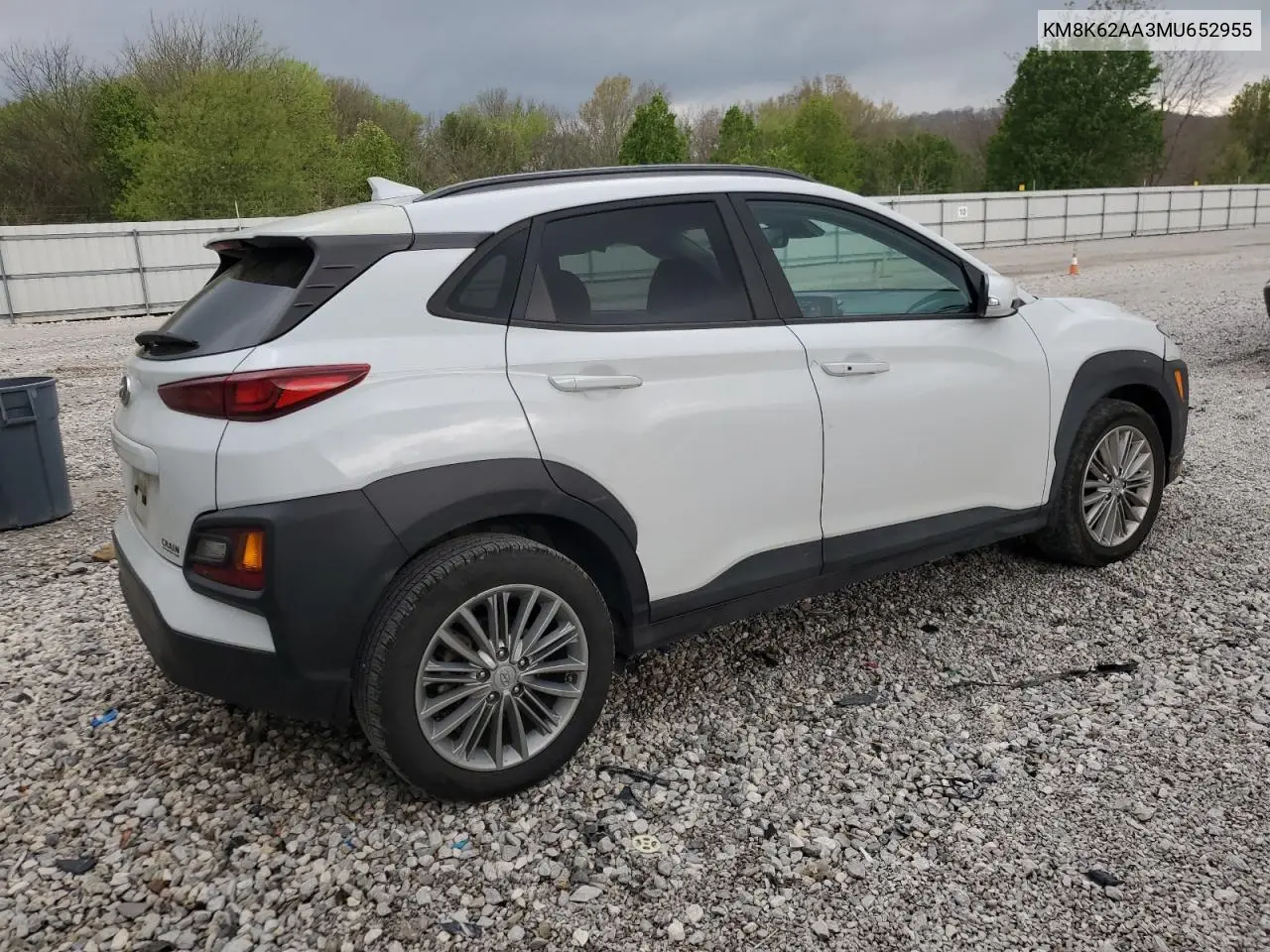 2021 Hyundai Kona Sel Plus VIN: KM8K62AA3MU652955 Lot: 51625895