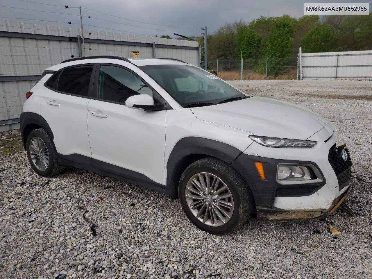2021 Hyundai Kona Sel Plus VIN: KM8K62AA3MU652955 Lot: 51625895