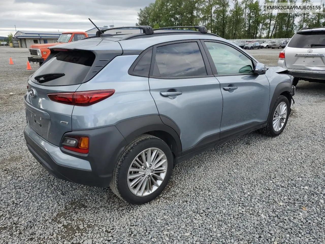 2021 Hyundai Kona Sel VIN: KM8K2CAA9MU605155 Lot: 56646585