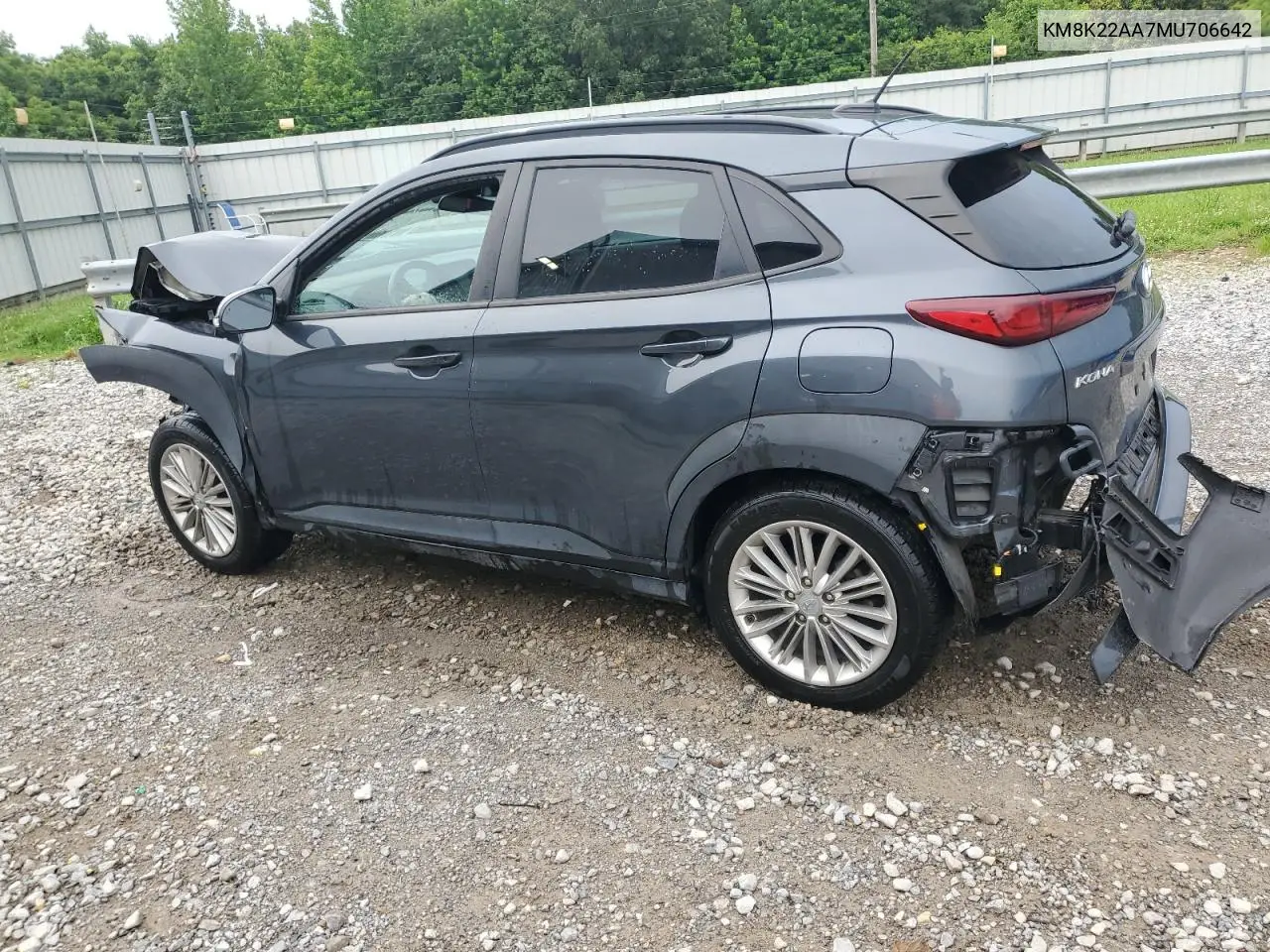 2021 Hyundai Kona Sel VIN: KM8K22AA7MU706642 Lot: 61650025