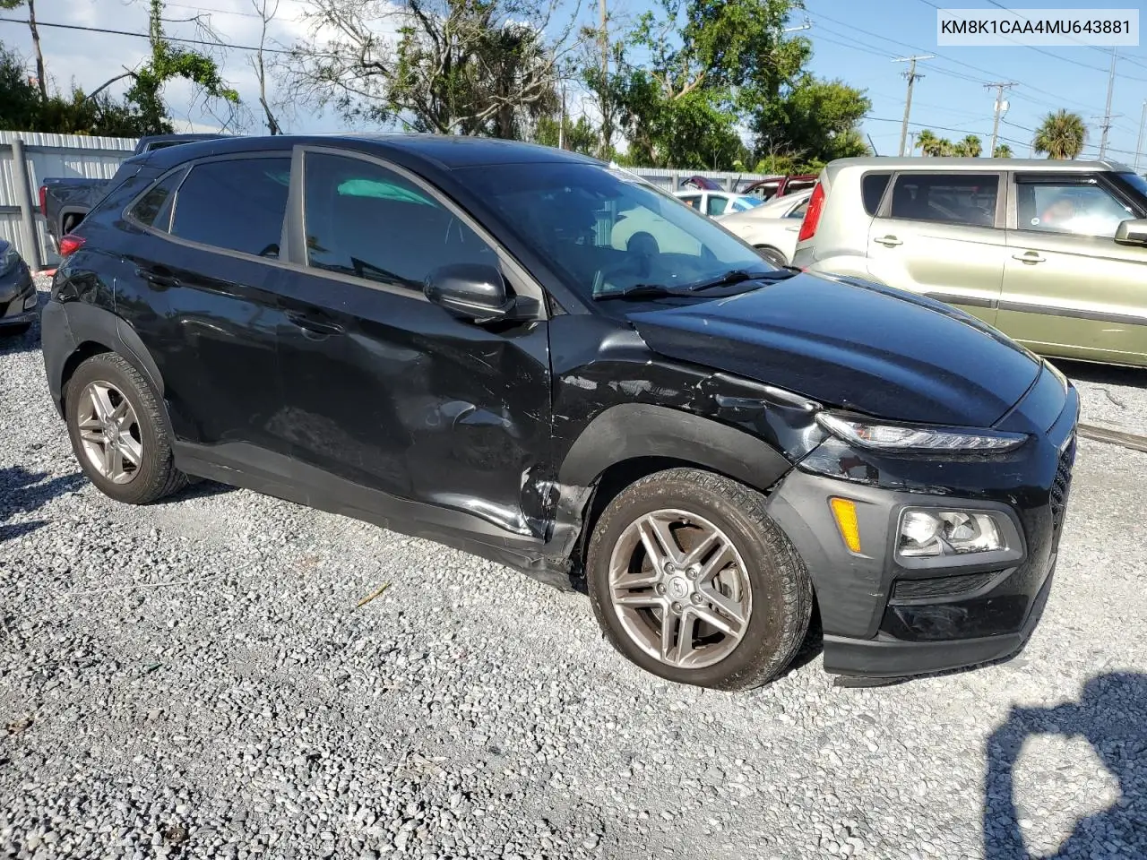 2021 Hyundai Kona Se VIN: KM8K1CAA4MU643881 Lot: 62580365