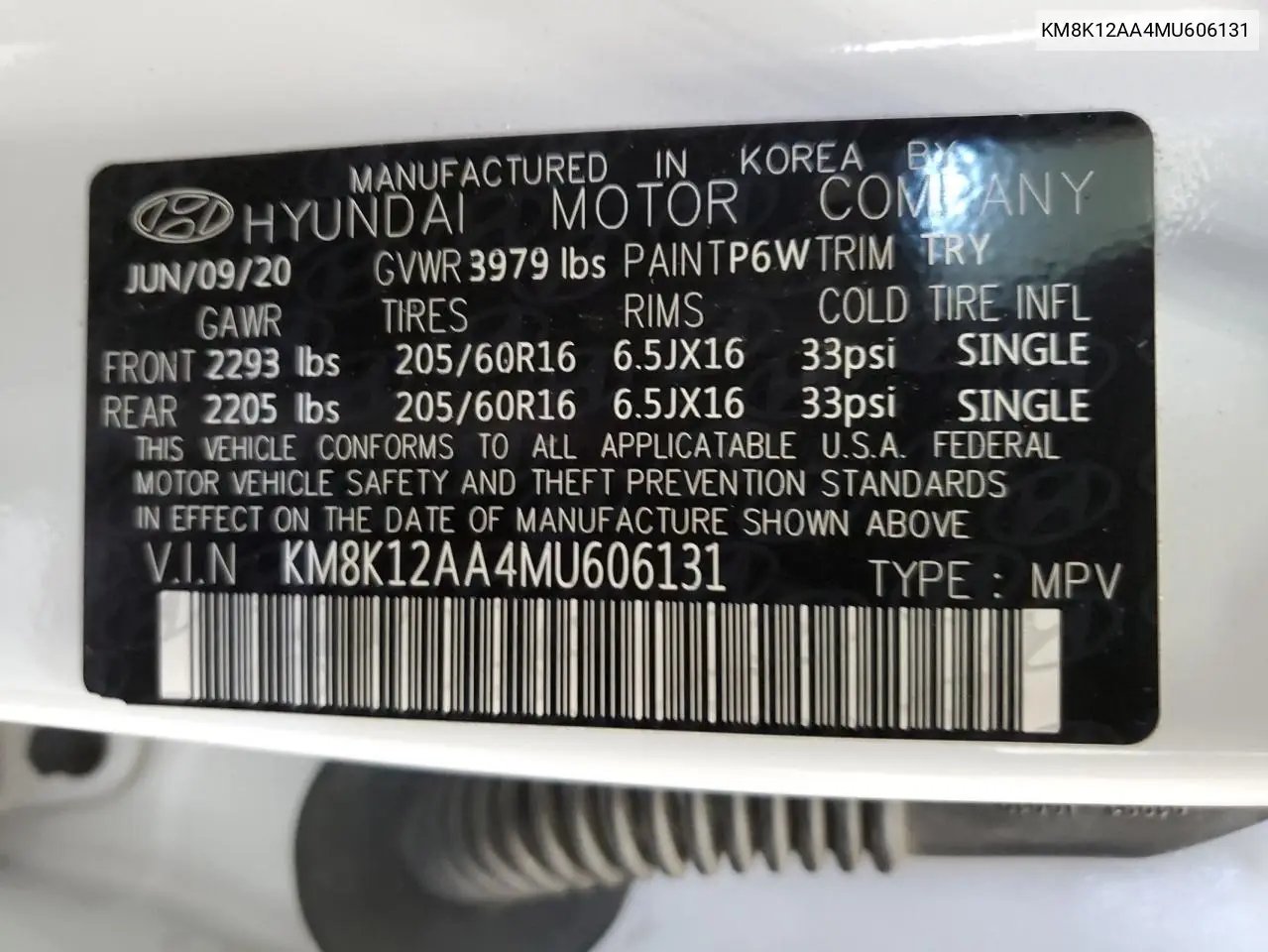 2021 Hyundai Kona Se VIN: KM8K12AA4MU606131 Lot: 65628655