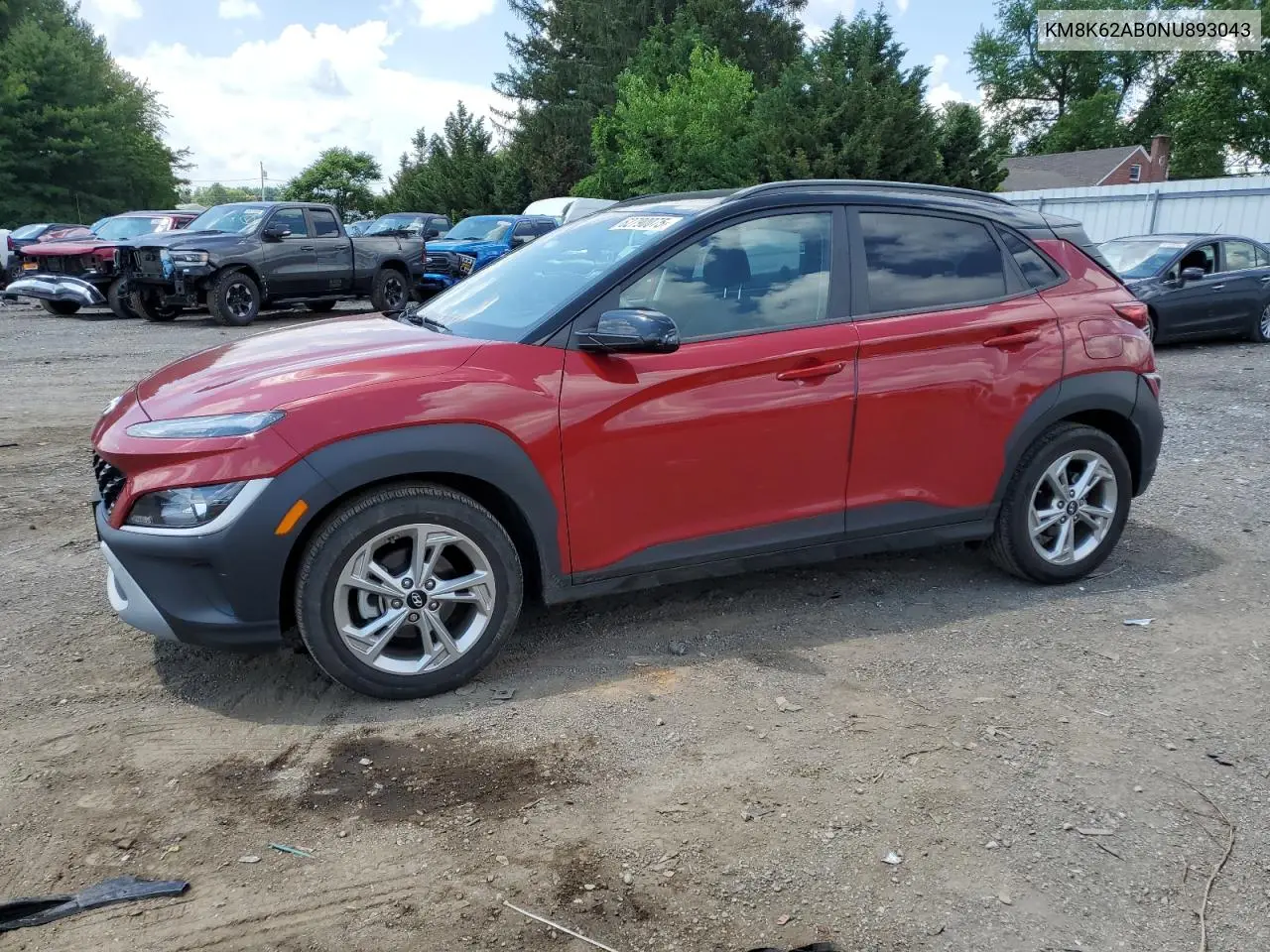 2022 Hyundai Kona Sel VIN: KM8K62AB0NU893043 Lot: 62790075