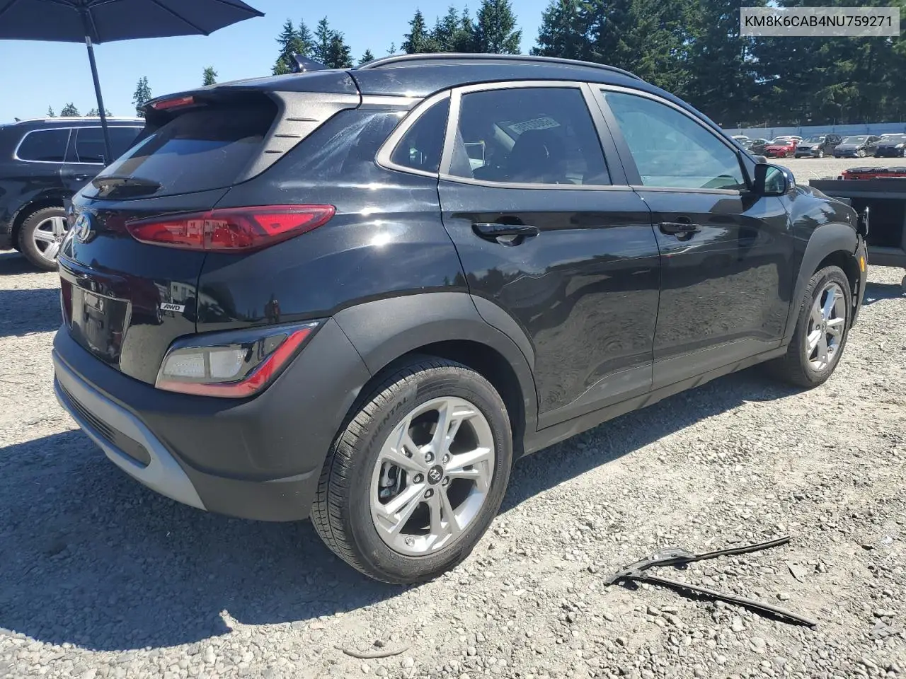 2022 Hyundai Kona Sel VIN: KM8K6CAB4NU759271 Lot: 63032795