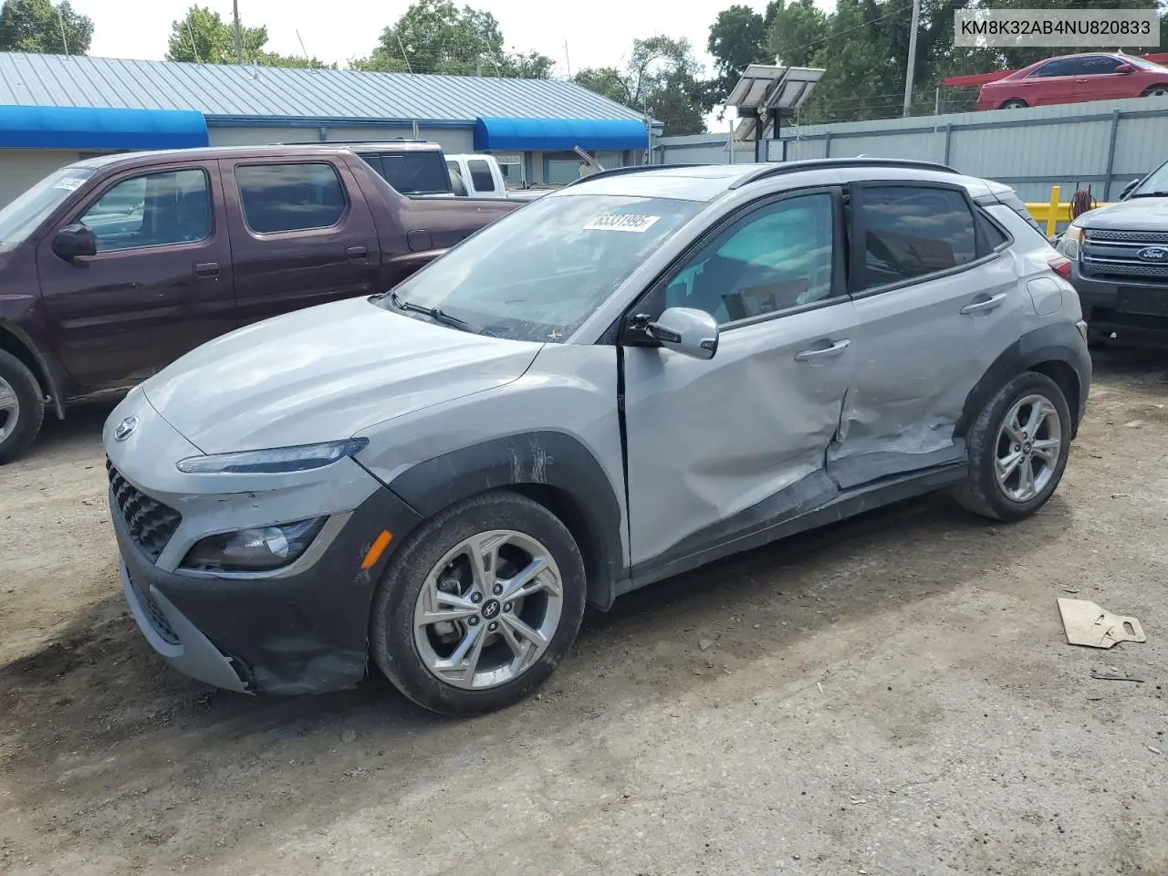2022 Hyundai Kona Sel VIN: KM8K32AB4NU820833 Lot: 65331995