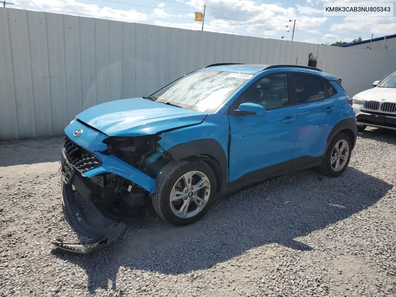 2022 Hyundai Kona Sel VIN: KM8K3CAB3NU805343 Lot: 65628335