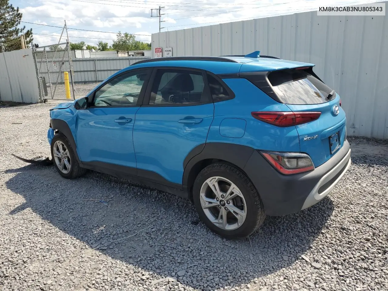 2022 Hyundai Kona Sel VIN: KM8K3CAB3NU805343 Lot: 65628335