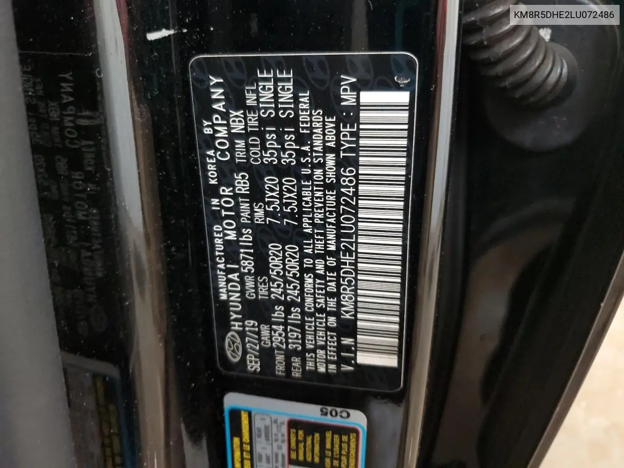 2020 Hyundai Palisade Limited VIN: KM8R5DHE2LU072486 Lot: 56945625