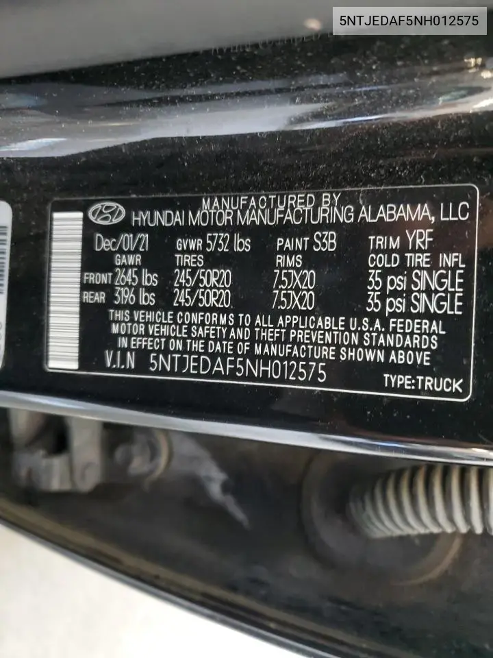 2022 Hyundai Santa Cruz Limited VIN: 5NTJEDAF5NH012575 Lot: 56635245