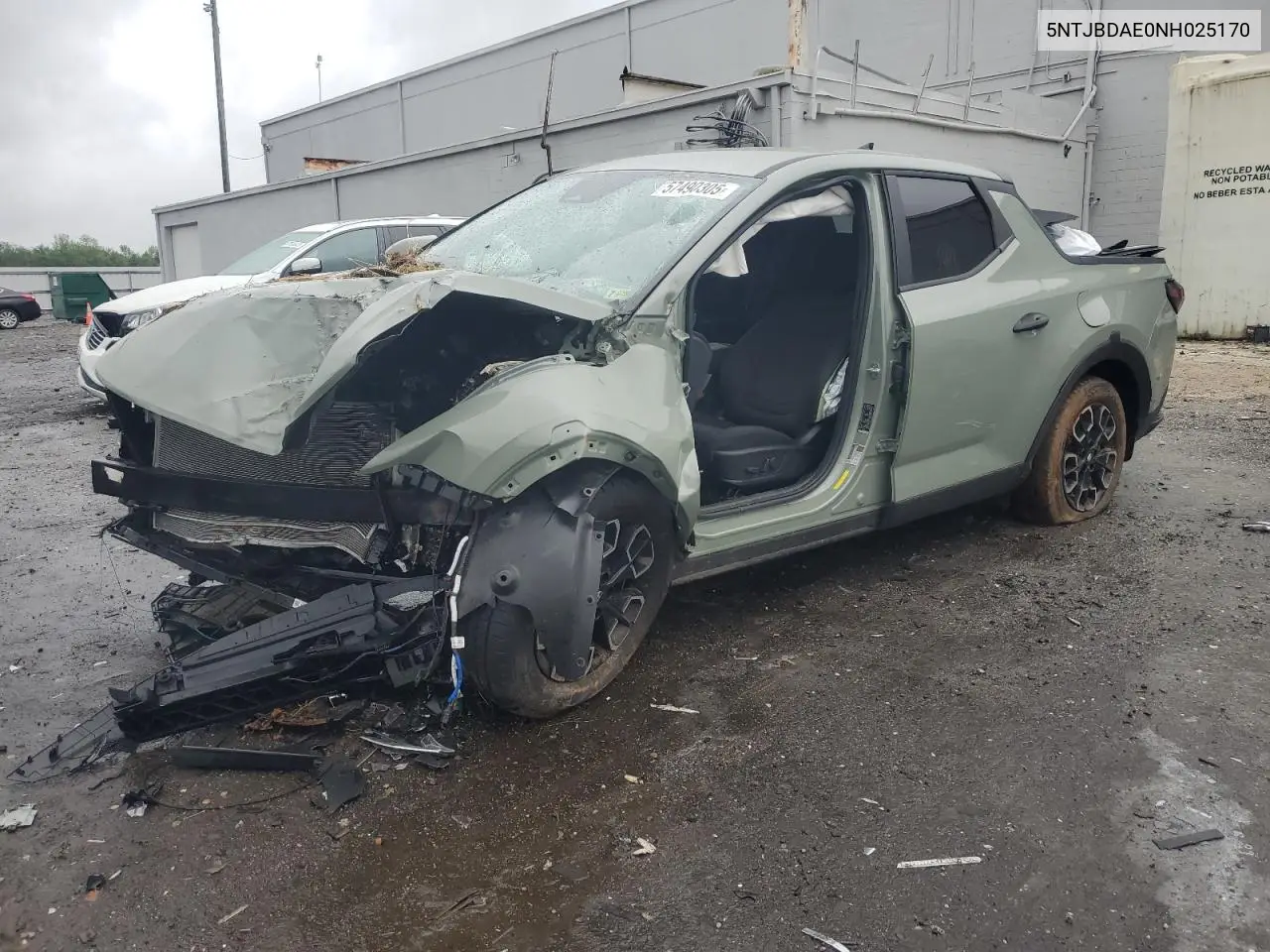 2022 Hyundai Santa Cruz Sel VIN: 5NTJBDAE0NH025170 Lot: 57490305