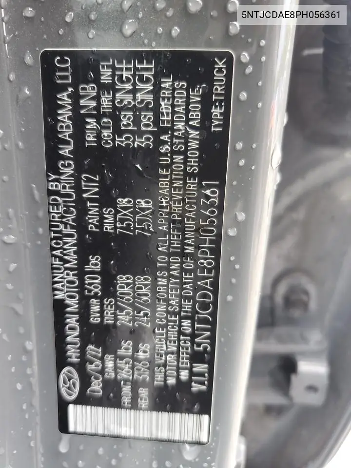 2023 Hyundai Santa Cruz Sel VIN: 5NTJCDAE8PH056361 Lot: 60700325