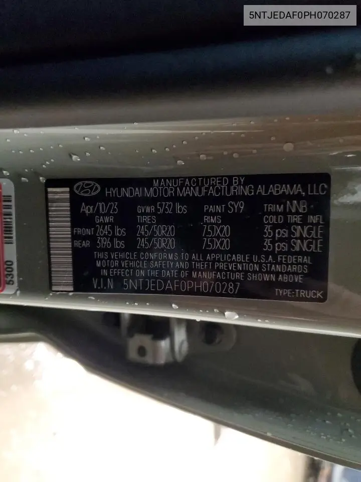 2023 Hyundai Santa Cruz Limited VIN: 5NTJEDAF0PH070287 Lot: 61526095