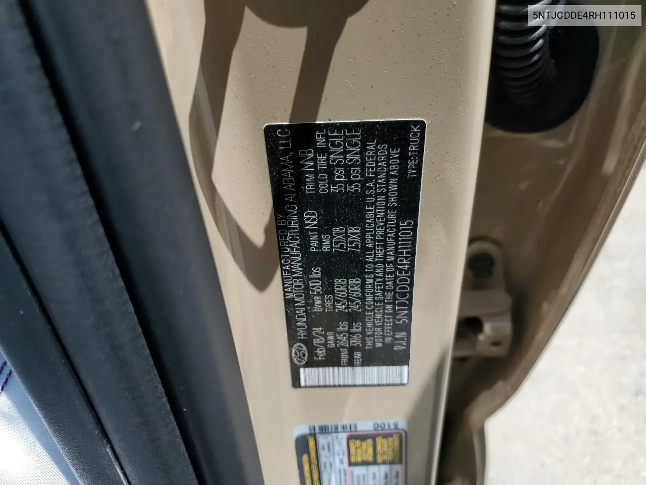 2024 Hyundai Santa Cruz Sel VIN: 5NTJCDDE4RH111015 Lot: 61595715
