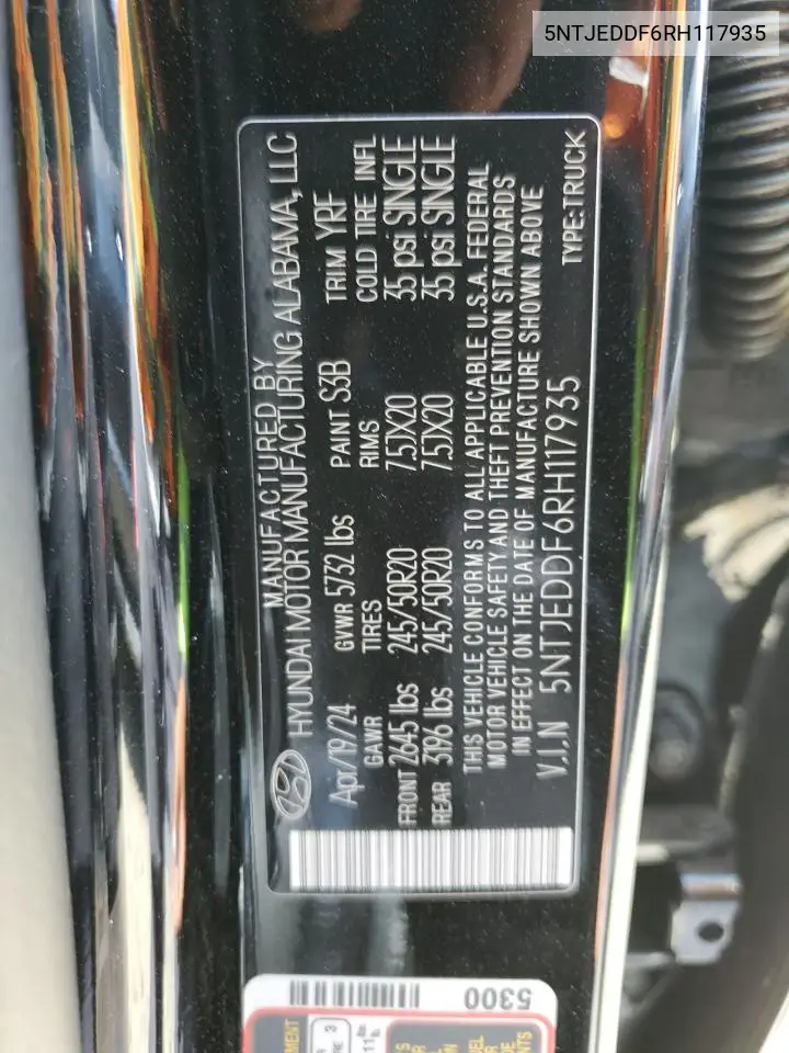 2024 Hyundai Santa Cruz Limited VIN: 5NTJEDDF6RH117935 Lot: 61769395