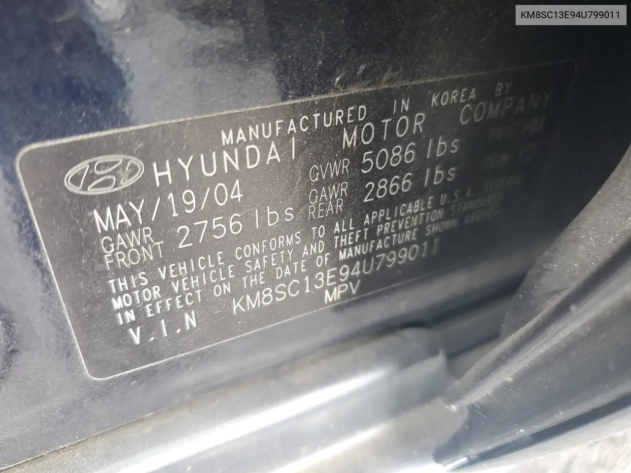 2004 Hyundai Santa Fe Gls VIN: KM8SC13E94U799011 Lot: 61011715