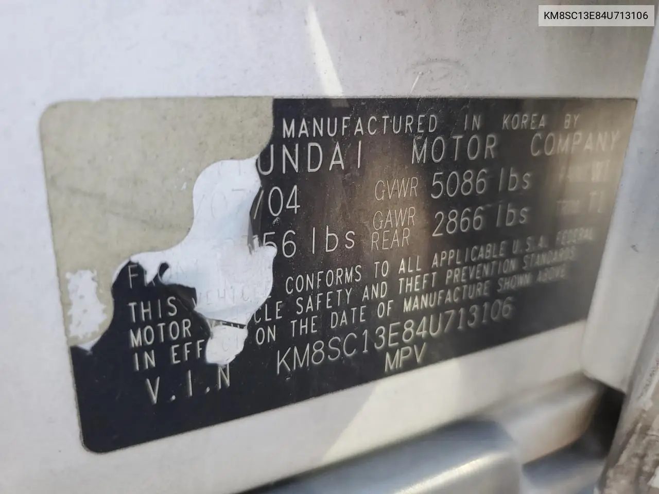 2004 Hyundai Santa Fe Gls VIN: KM8SC13E84U713106 Lot: 61865775