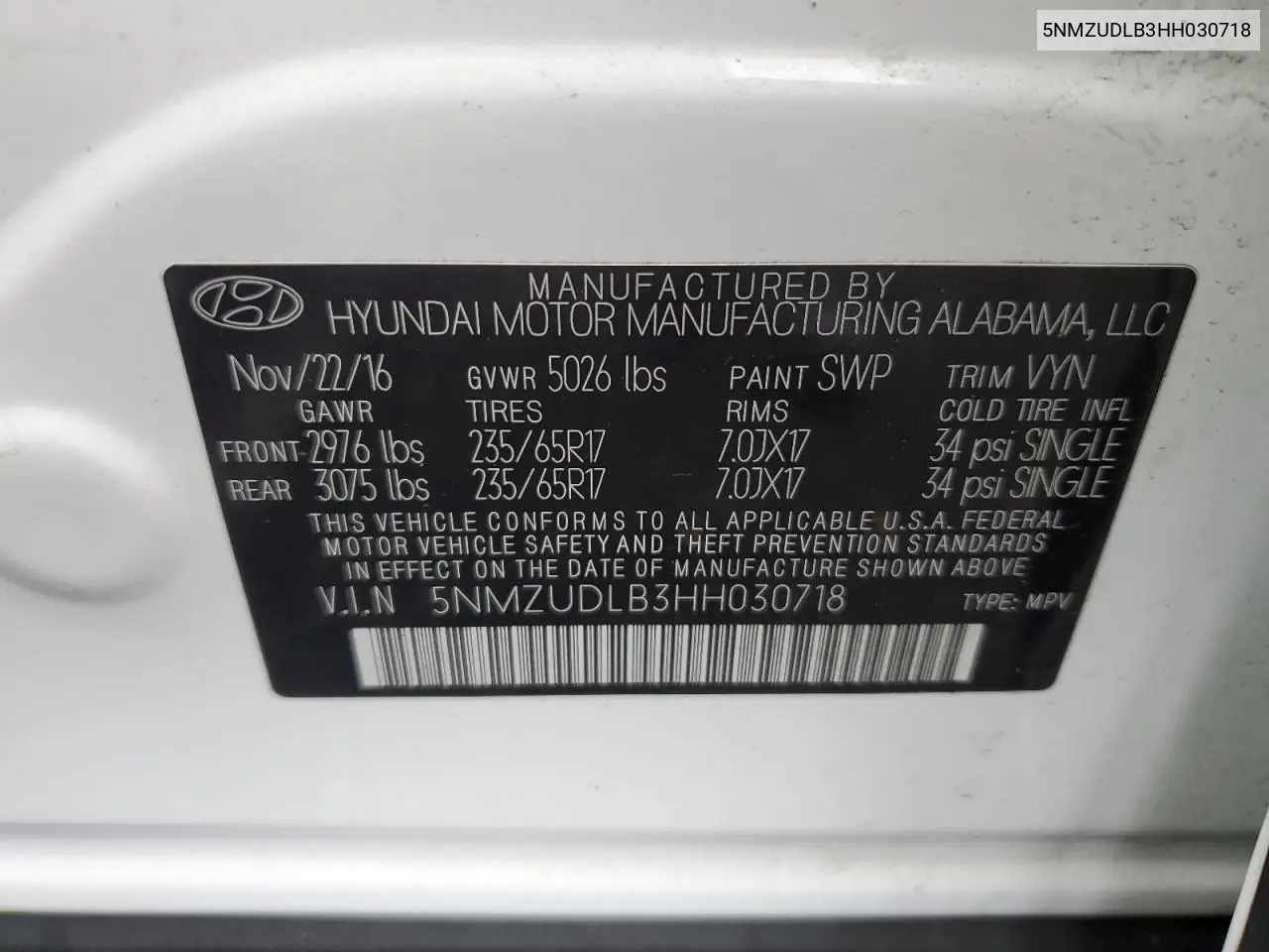 2017 Hyundai Santa Fe Sport VIN: 5NMZUDLB3HH030718 Lot: 62711845