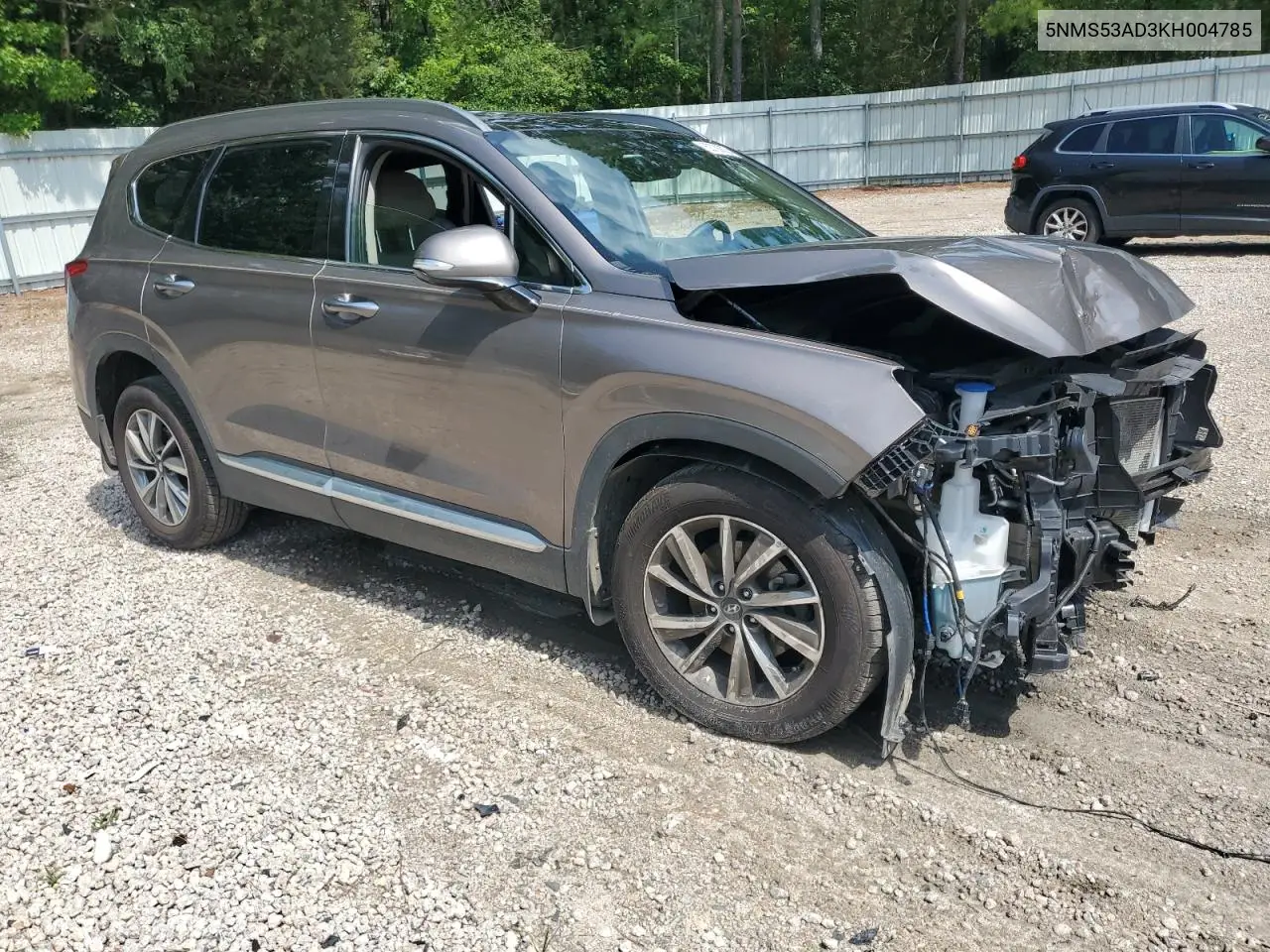 2019 Hyundai Santa Fe Limited VIN: 5NMS53AD3KH004785 Lot: 62736825