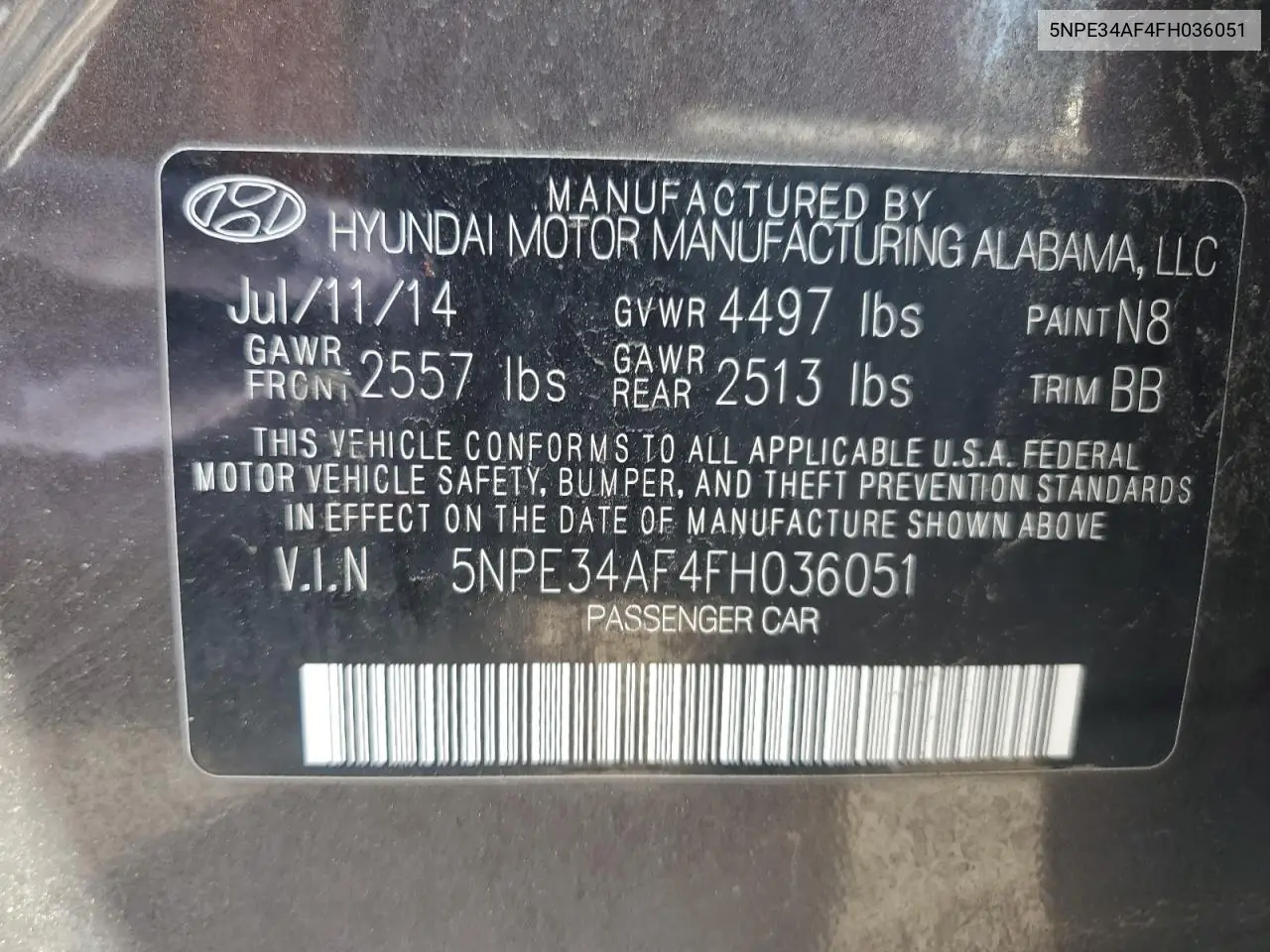 2015 Hyundai Sonata Sport VIN: 5NPE34AF4FH036051 Lot: 63098545