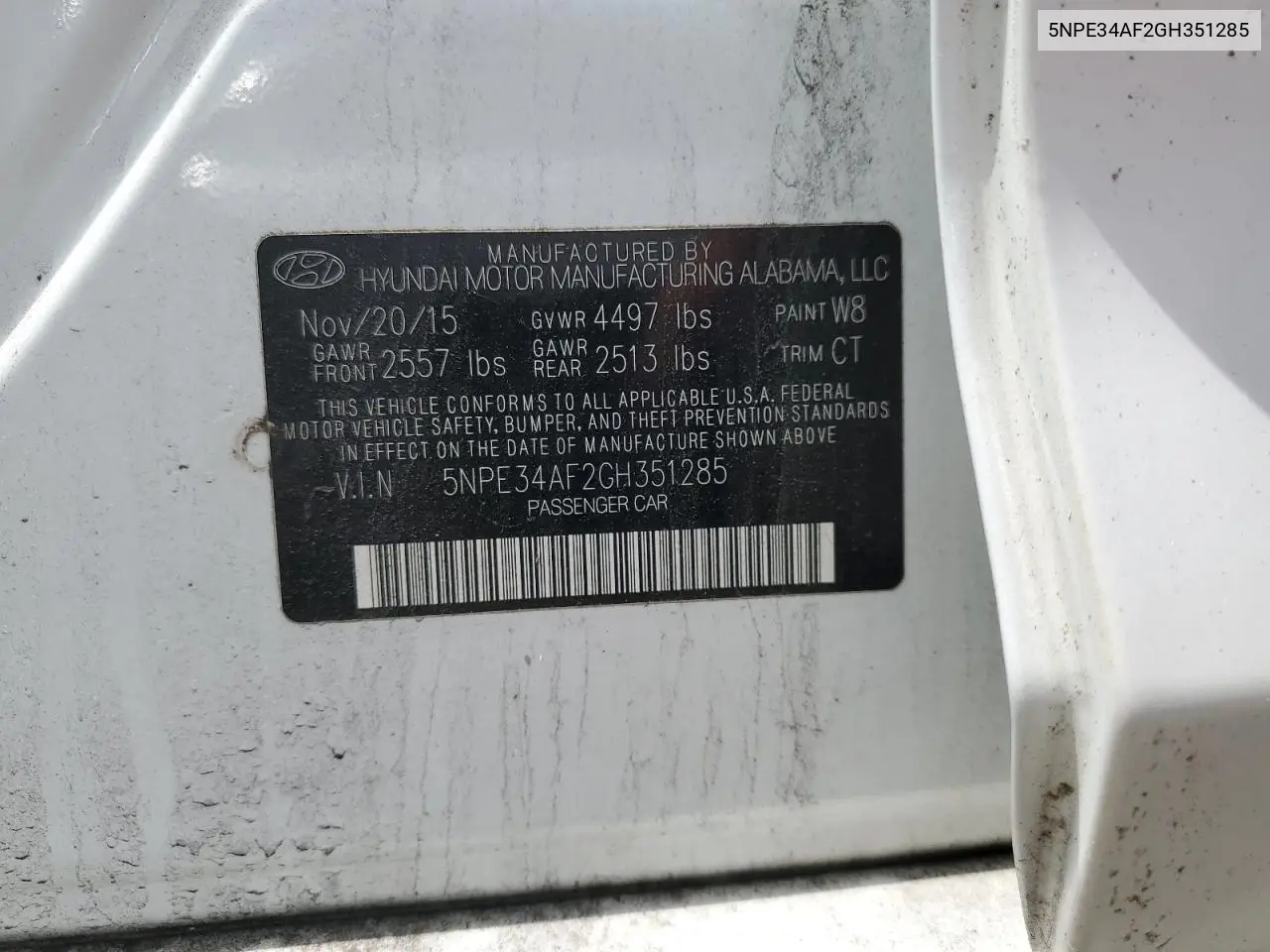 2016 Hyundai Sonata Sport VIN: 5NPE34AF2GH351285 Lot: 62558125