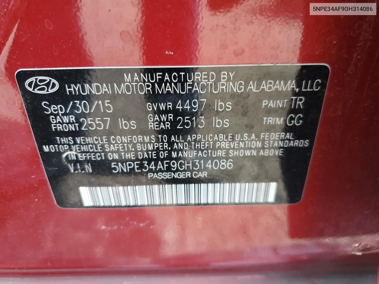2016 Hyundai Sonata Sport VIN: 5NPE34AF9GH314086 Lot: 63047545