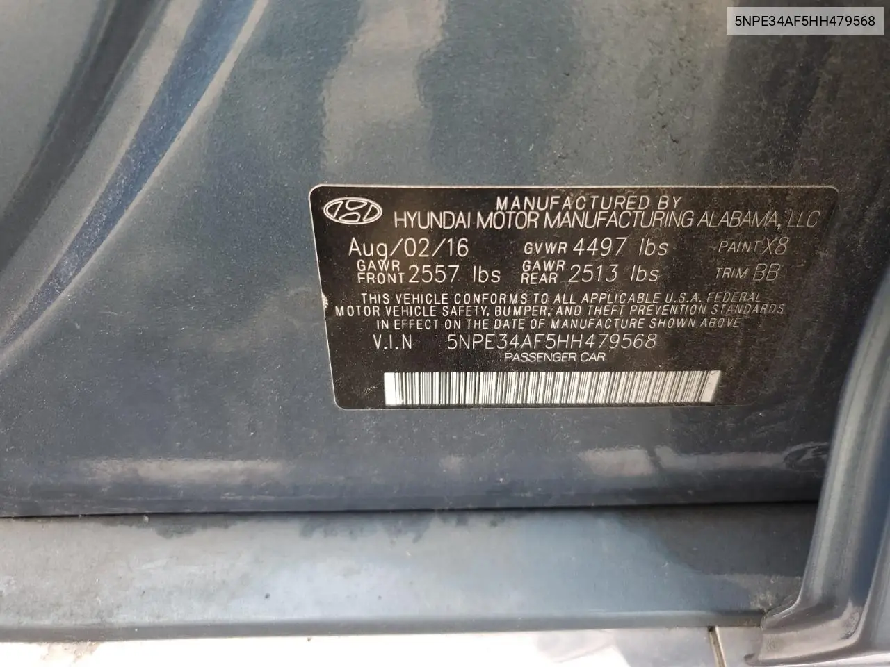 2017 Hyundai Sonata Sport VIN: 5NPE34AF5HH479568 Lot: 62793495