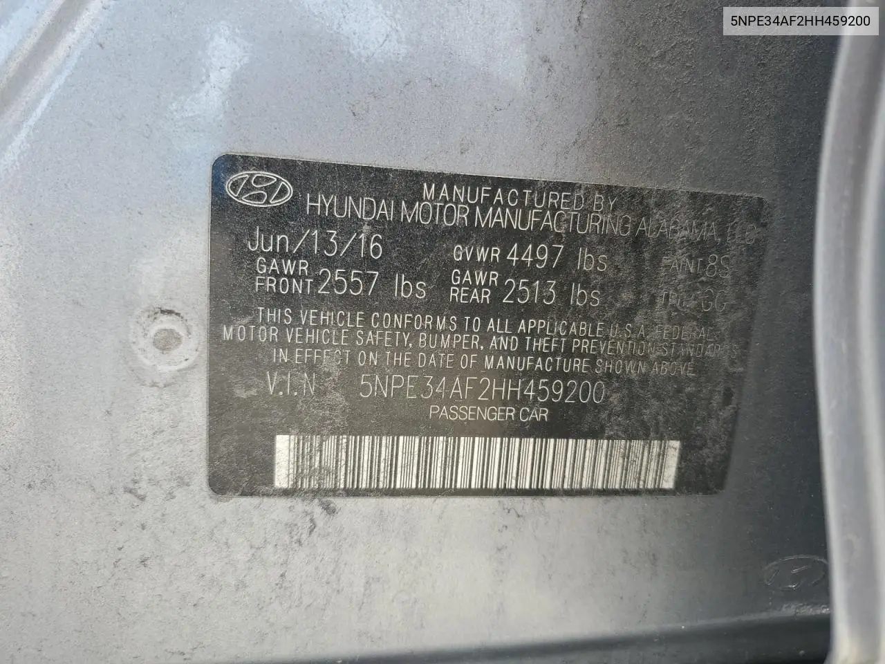 2017 Hyundai Sonata Sport VIN: 5NPE34AF2HH459200 Lot: 62828725