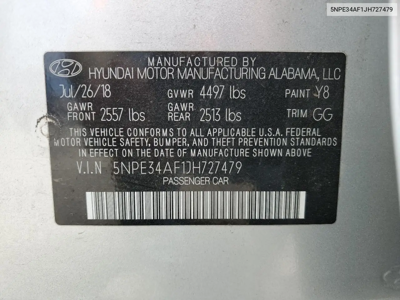 2018 Hyundai Sonata Sport VIN: 5NPE34AF1JH727479 Lot: 61541195