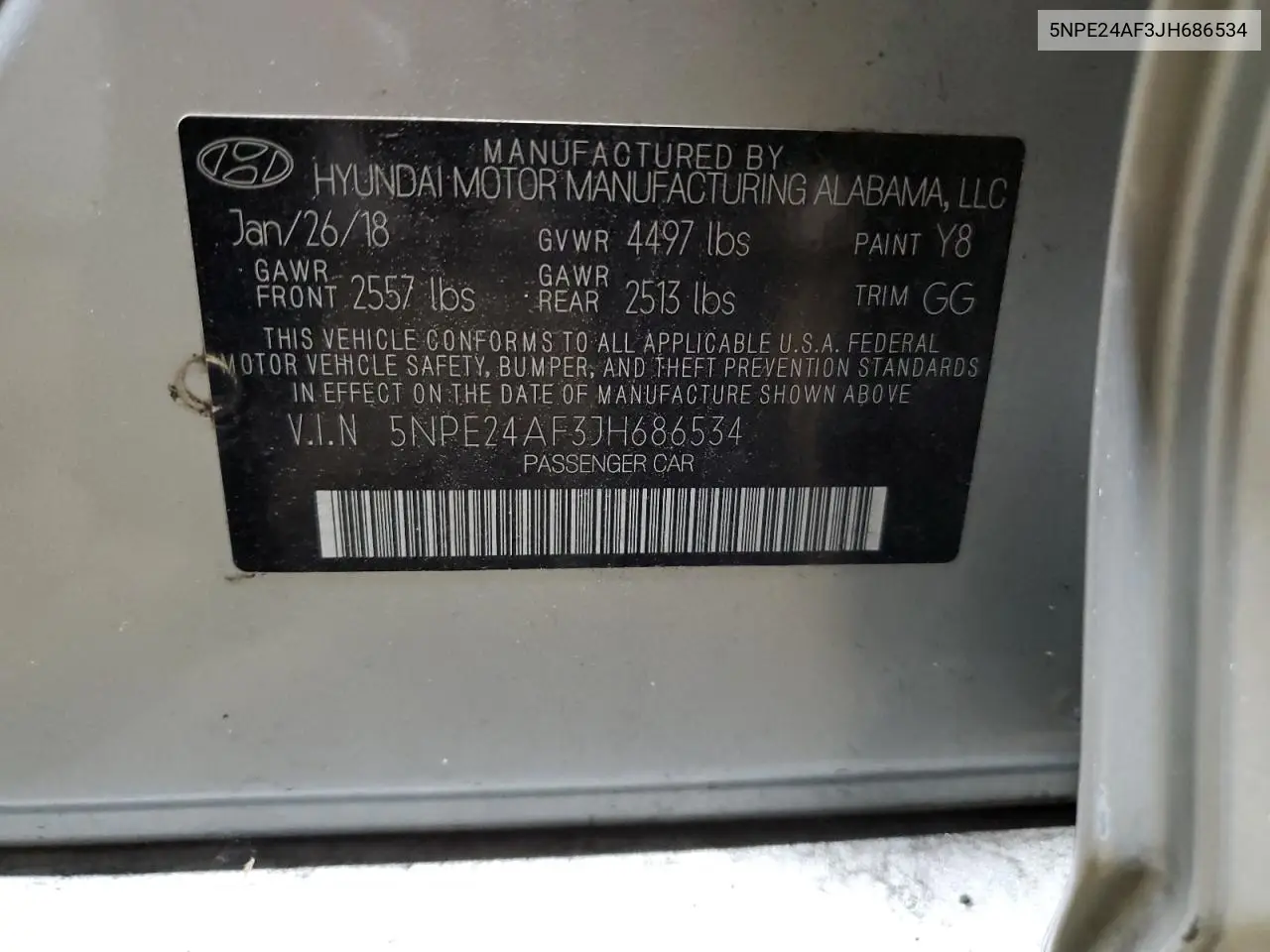 2018 Hyundai Sonata Se VIN: 5NPE24AF3JH686534 Lot: 62353075