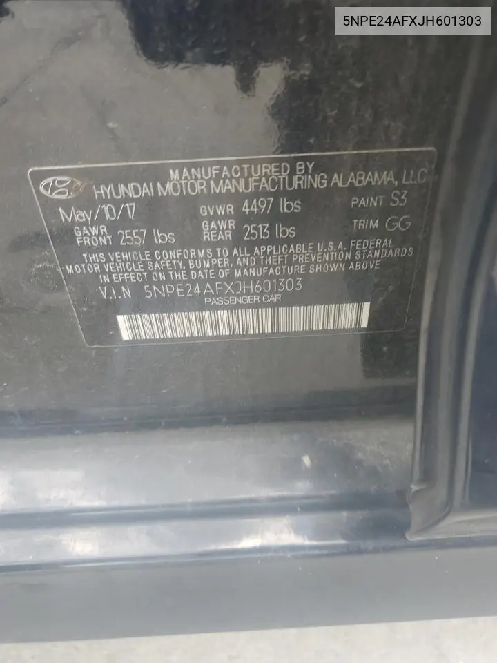 2018 Hyundai Sonata Se VIN: 5NPE24AFXJH601303 Lot: 62475585