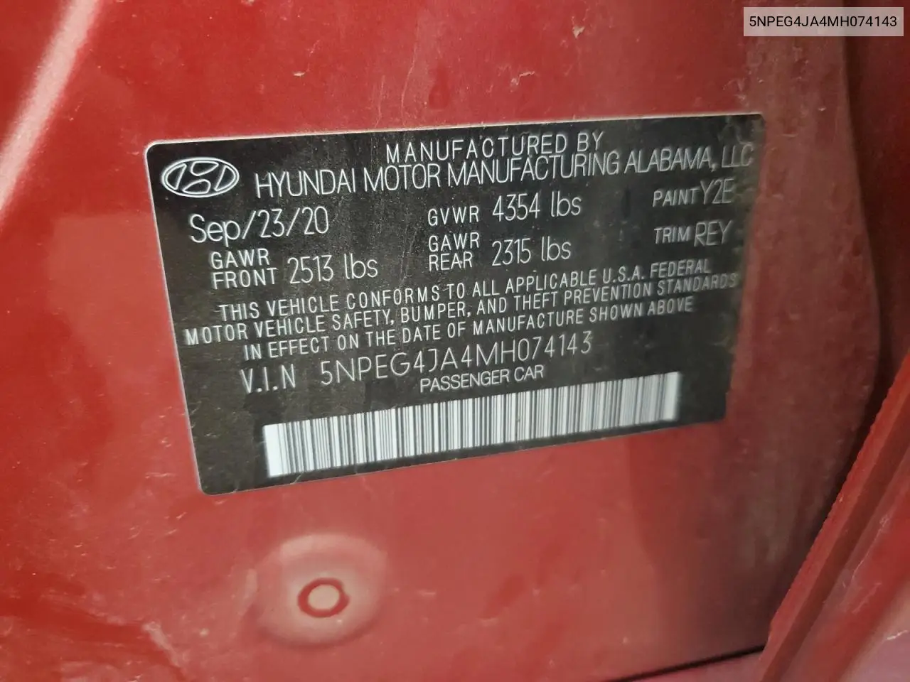 2021 Hyundai Sonata Se VIN: 5NPEG4JA4MH074143 Lot: 59905345
