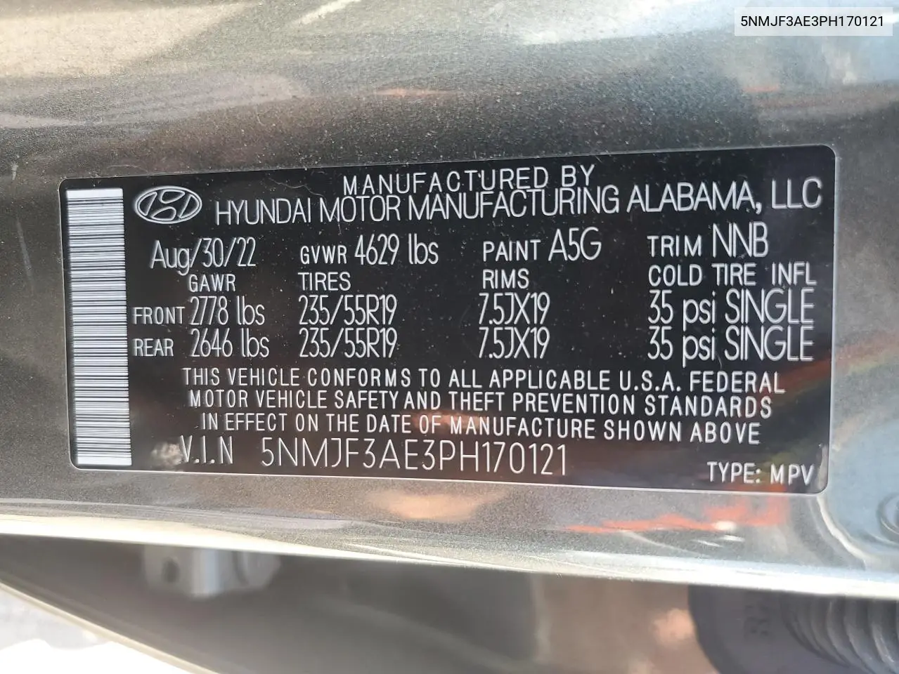 2023 Hyundai Tucson Sel VIN: 5NMJF3AE3PH170121 Lot: 62181325