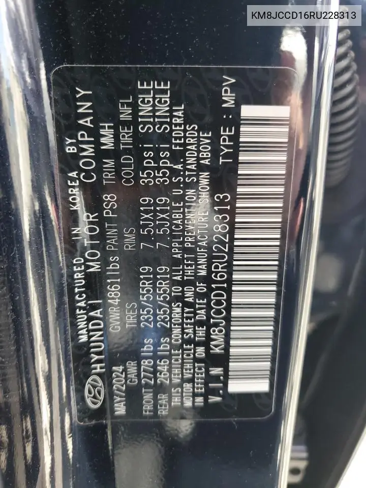 2024 Hyundai Tucson Sel Convenience VIN: KM8JCCD16RU228313 Lot: 62900285