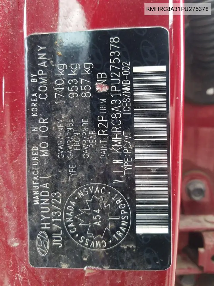 2023 Hyundai Venue Sel VIN: KMHRC8A31PU275378 Lot: 62130535