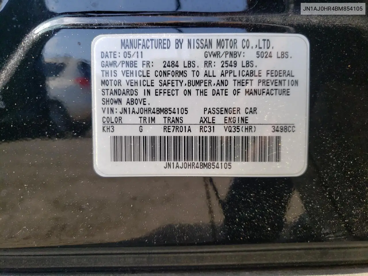 2011 Infiniti Ex35 Base VIN: JN1AJ0HR4BM854105 Lot: 61189215