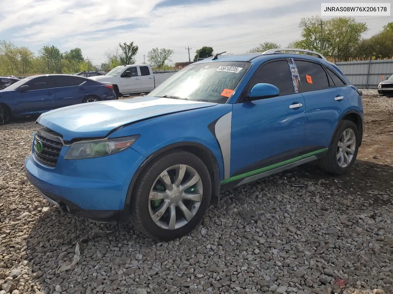 2006 Infiniti Fx35 VIN: JNRAS08W76X206178 Lot: 55610235