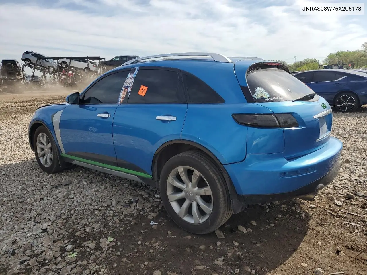 2006 Infiniti Fx35 VIN: JNRAS08W76X206178 Lot: 55610235
