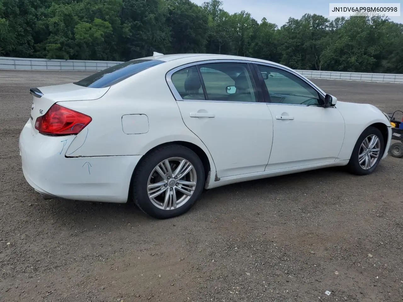 2011 Infiniti G25 Base VIN: JN1DV6AP9BM600998 Lot: 62157575