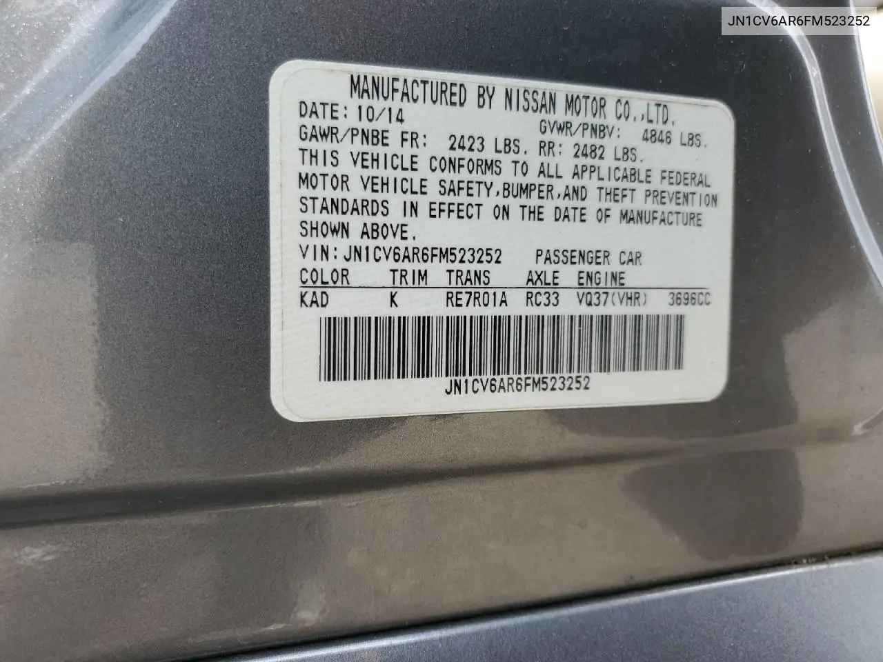 2015 Infiniti Q40 VIN: JN1CV6AR6FM523252 Lot: 58997545