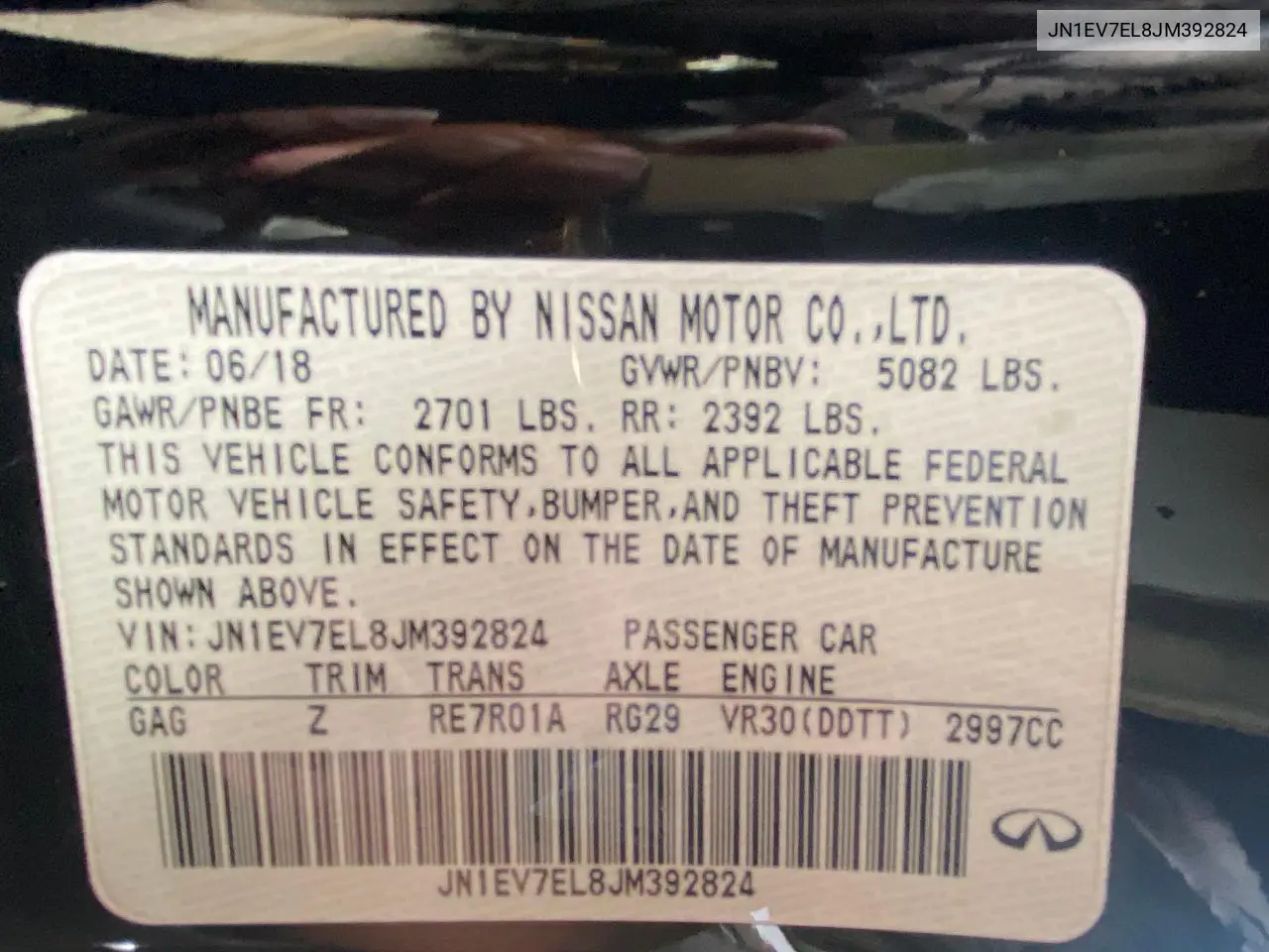 2018 Infiniti Q60 Luxe 300 VIN: JN1EV7EL8JM392824 Lot: 63905525