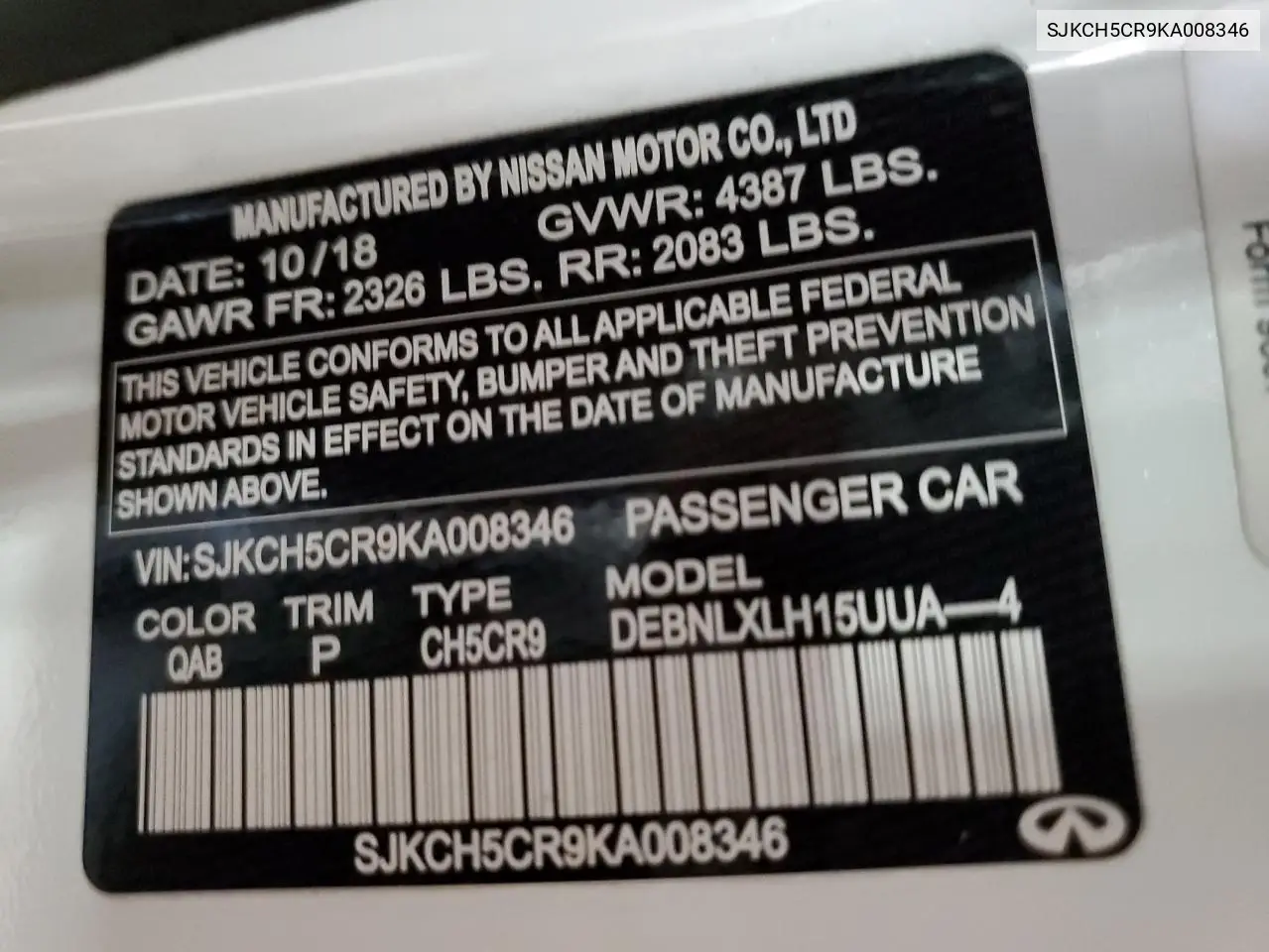 2019 Infiniti Qx30 Luxe VIN: SJKCH5CR9KA008346 Lot: 55680805