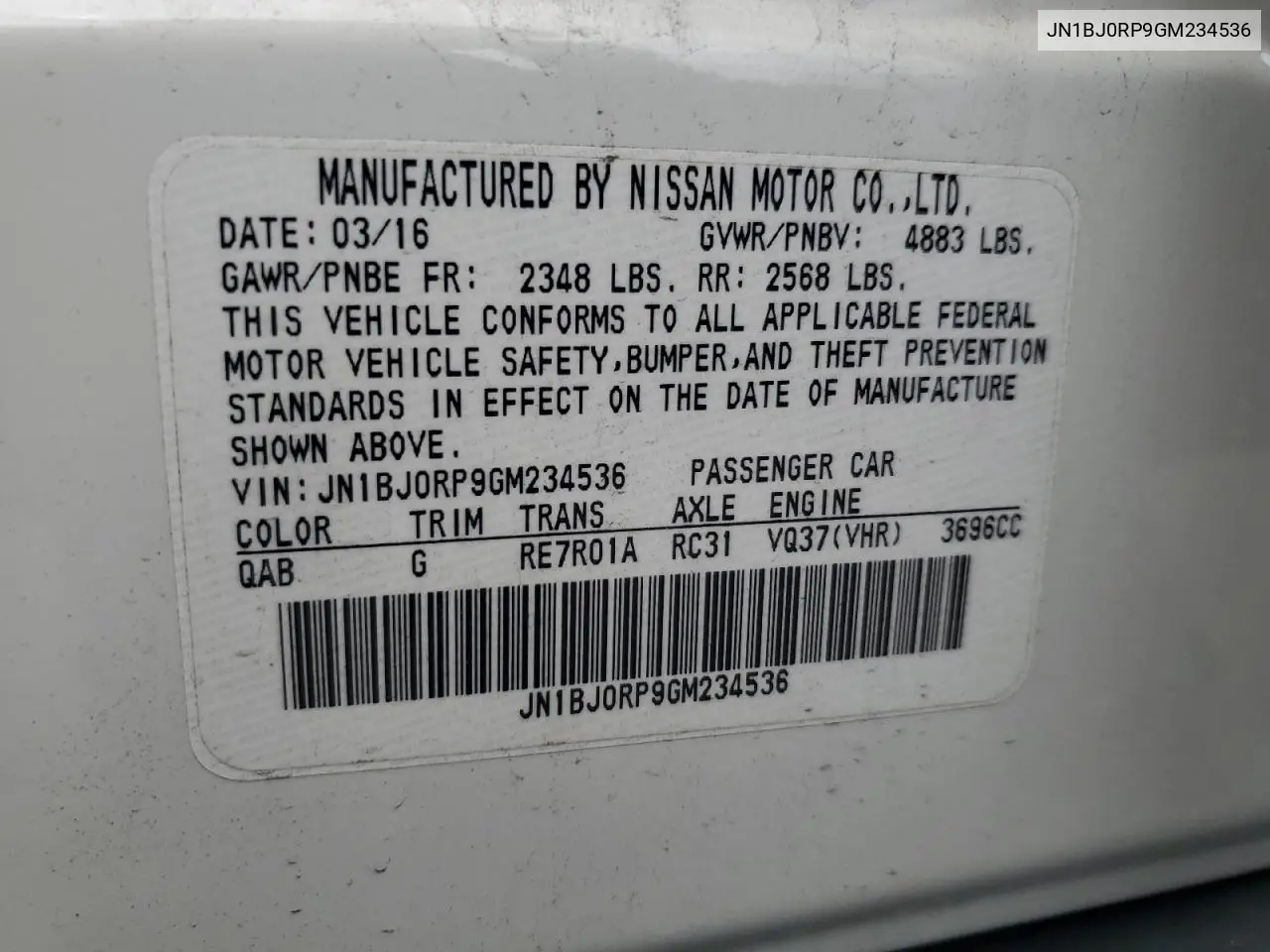 2016 Infiniti Qx50 VIN: JN1BJ0RP9GM234536 Lot: 63096285