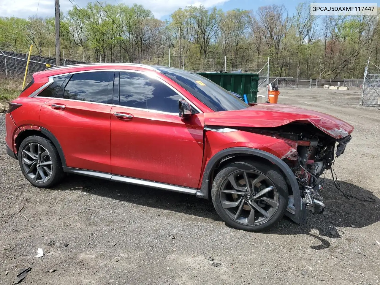 2021 Infiniti Qx50 Sensory VIN: 3PCAJ5DAXMF117447 Lot: 53186035