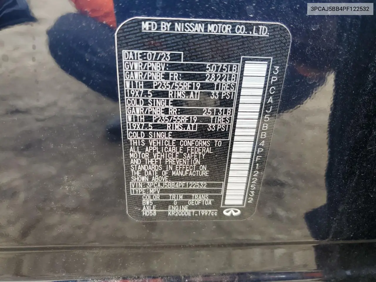 2023 Infiniti Qx50 Luxe VIN: 3PCAJ5BB4PF122532 Lot: 54898305