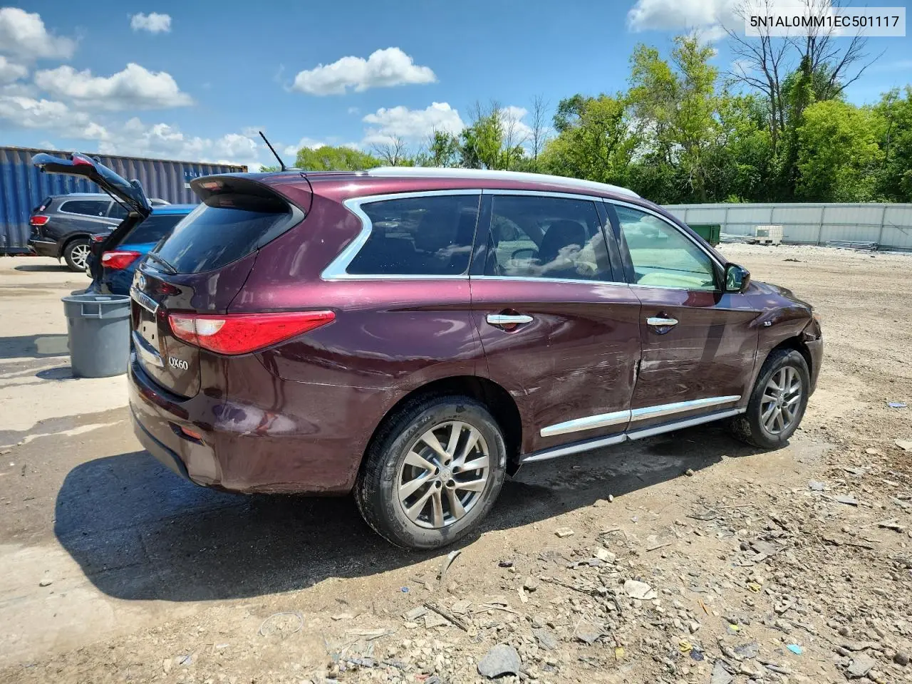2014 Infiniti Qx60 VIN: 5N1AL0MM1EC501117 Lot: 62763985