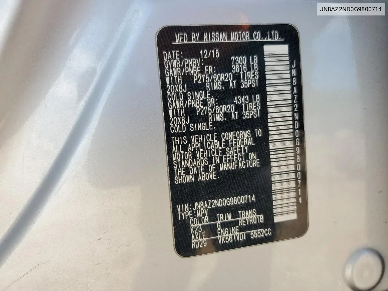 2016 Infiniti Qx80 VIN: JN8AZ2ND0G9800714 Lot: 56522445